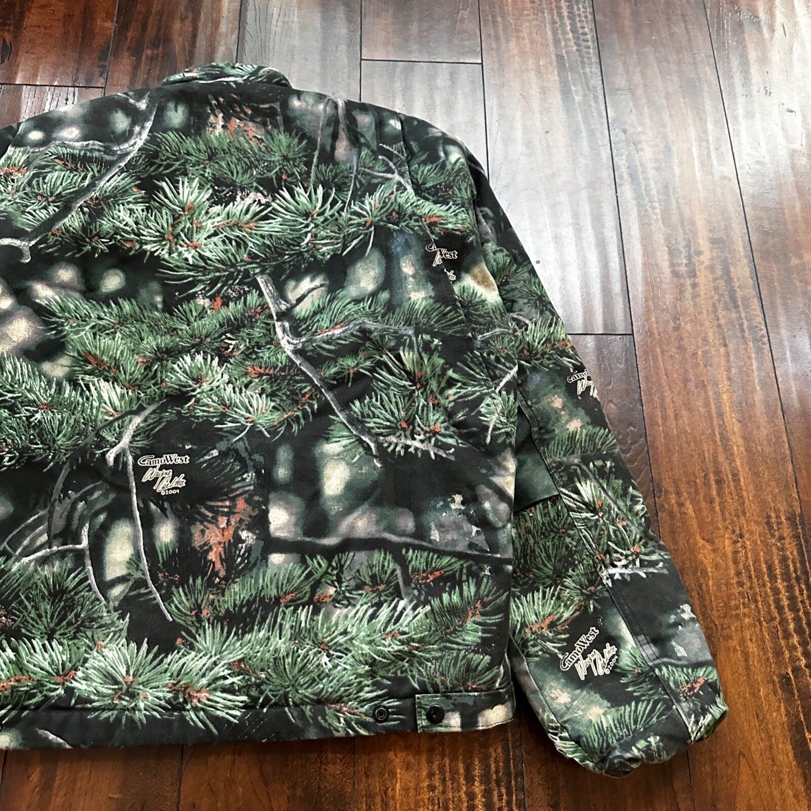 VTG West Camo Leaf Advanced Fleece Jacket Rain Coat Mens M 2004 PineTree Tree
