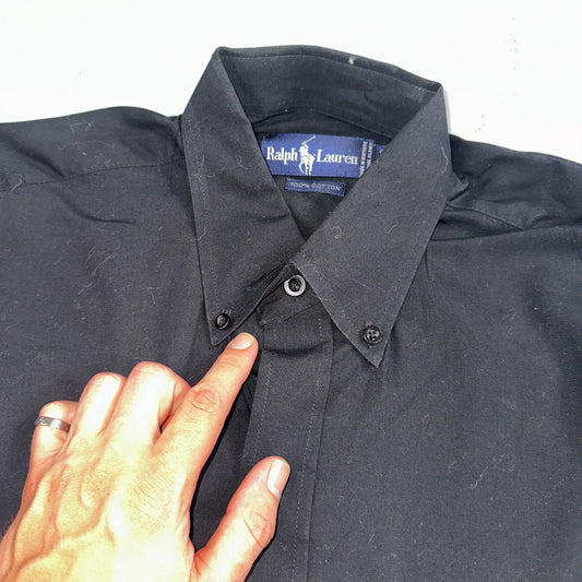 Polo Ralph Lauren Men's Black Solid Classic VTG 100% Cotton Button Shirt 15 32