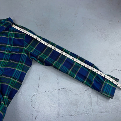 Patagonia Womens 14 Heavy Flannel Long Sleeve Shirt Button Up Blue Green Plaid