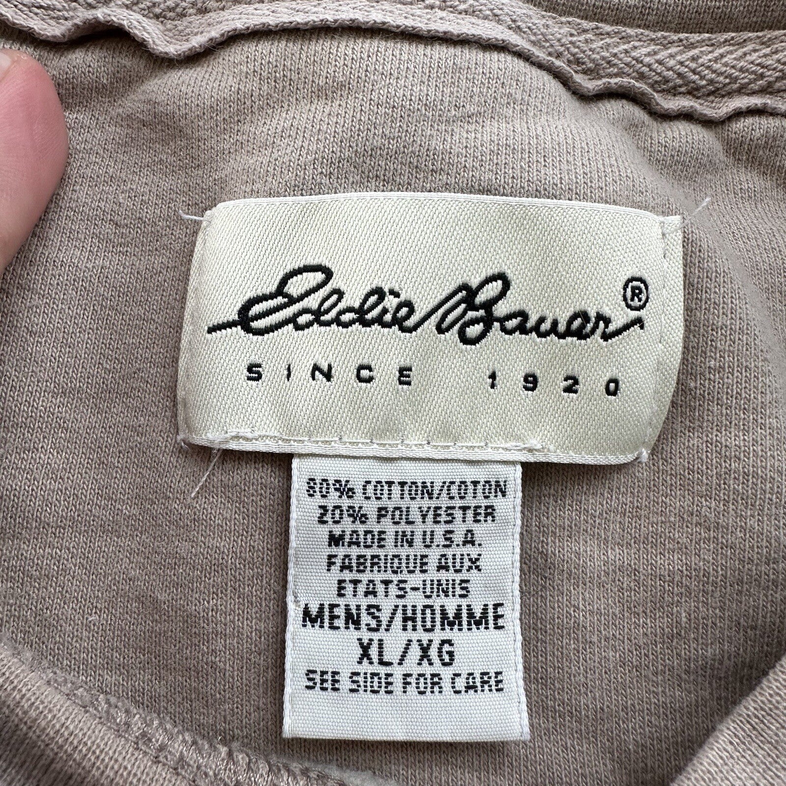 Vintage 1990s 90s Eddie Bauer Oversized Baggy Crew Sweater Beige Made in USA XL