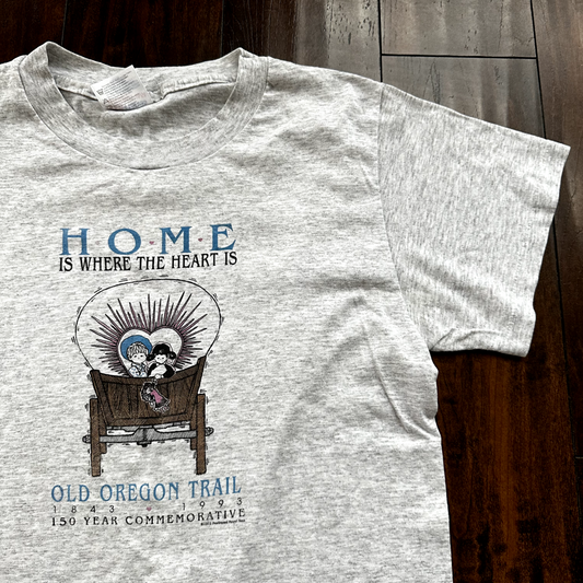 Oregon Trail West Wagons Vintage T Shirt Single Stitch State USA Cool Gray