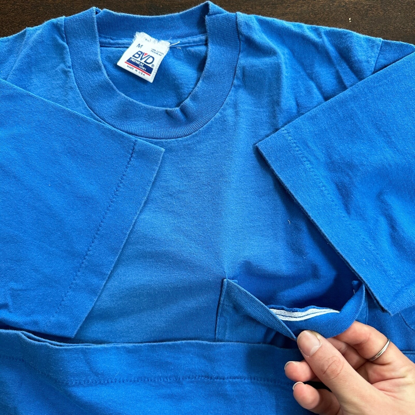 BVD Blank Blue Vintage T Shirt Salem Oregon Weeknd Sams Turtle Pocket Selvedge