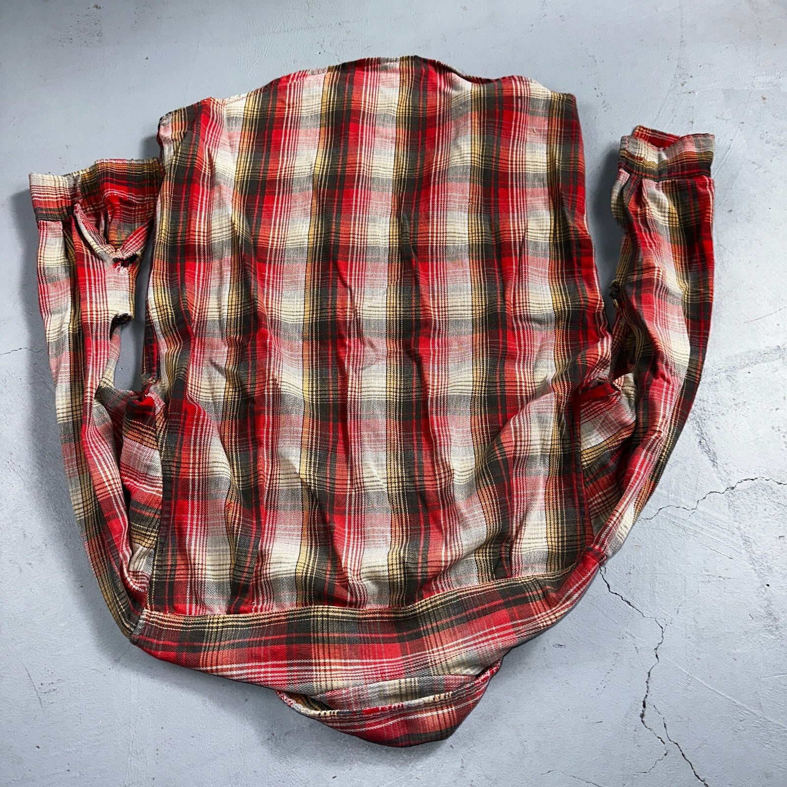 VTG Big Mac JC Penny Thick 100% Cotton Flannel Work Shirt M 70s Plaid Thrashed