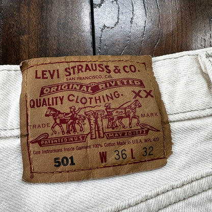 VTG 90s Levis 501 Button Fly 36x32 USA Tag Jeans Straight White XX Act 32x31