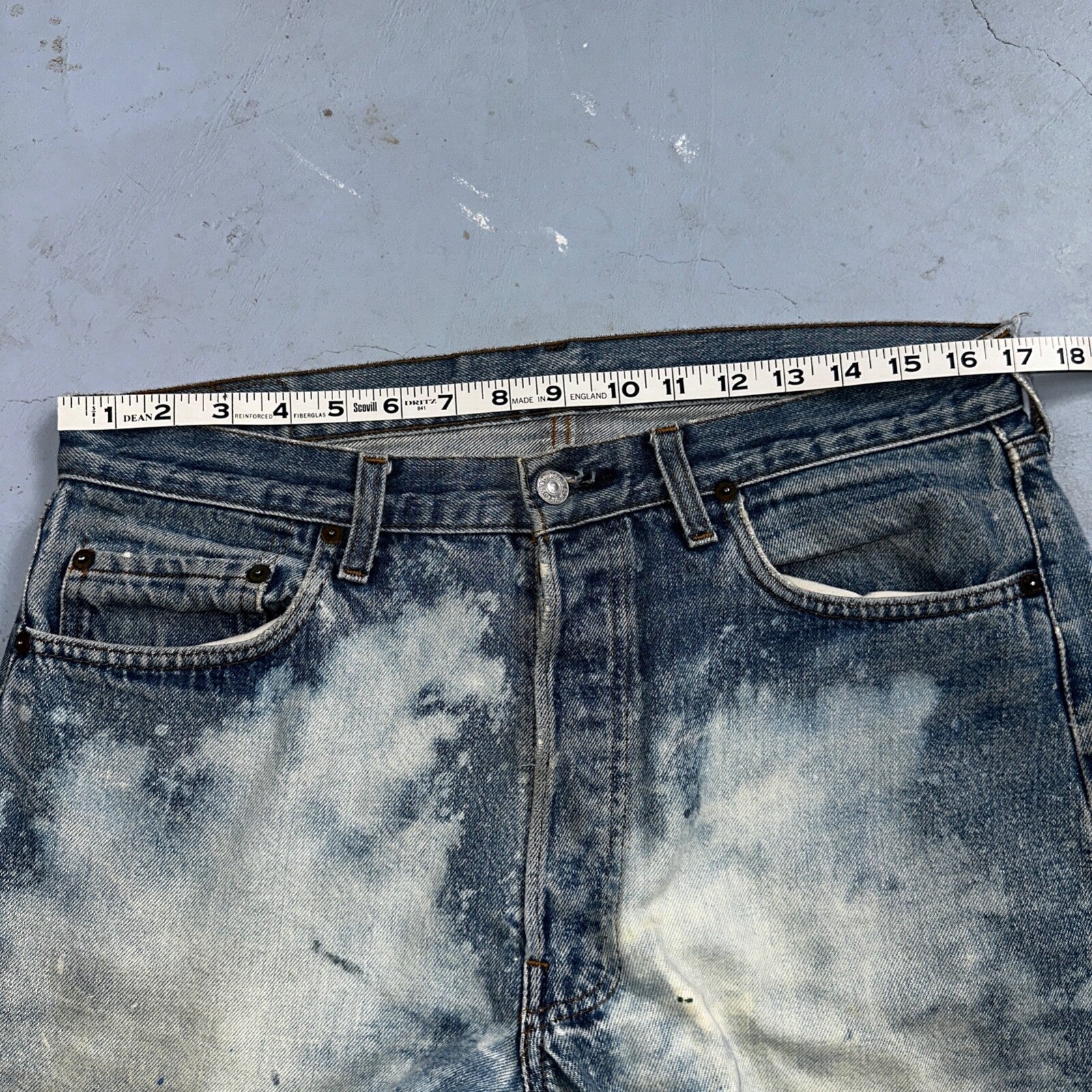 Levis 501 Vintage 80s Redline Selvedge USA XX Jeans Light Wash Stained Act 34x33