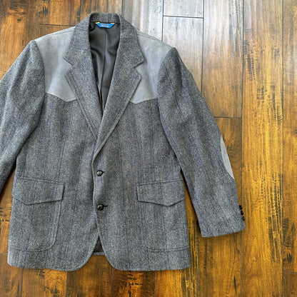 VTG Pendleton Blazer Men's 44 Wool Sport Coat USA Blue Gray Knit Button-Up 70s