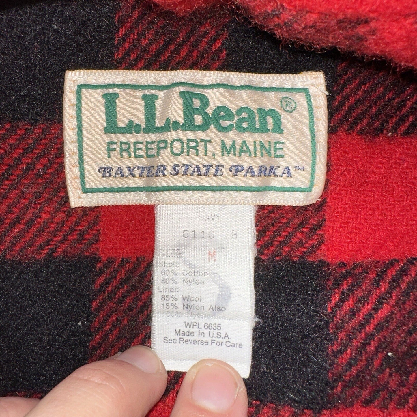 LL Bean Parka VTG Jacket Mens M Baxter State  Maine Coat Plaid Lined Blue Wool