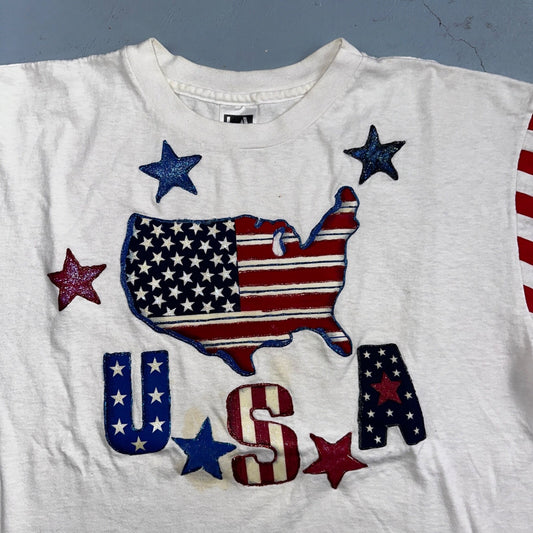 USA Flag American Flag VTG T Shirt LA Sportswear Custom Glitter One Of A Kind