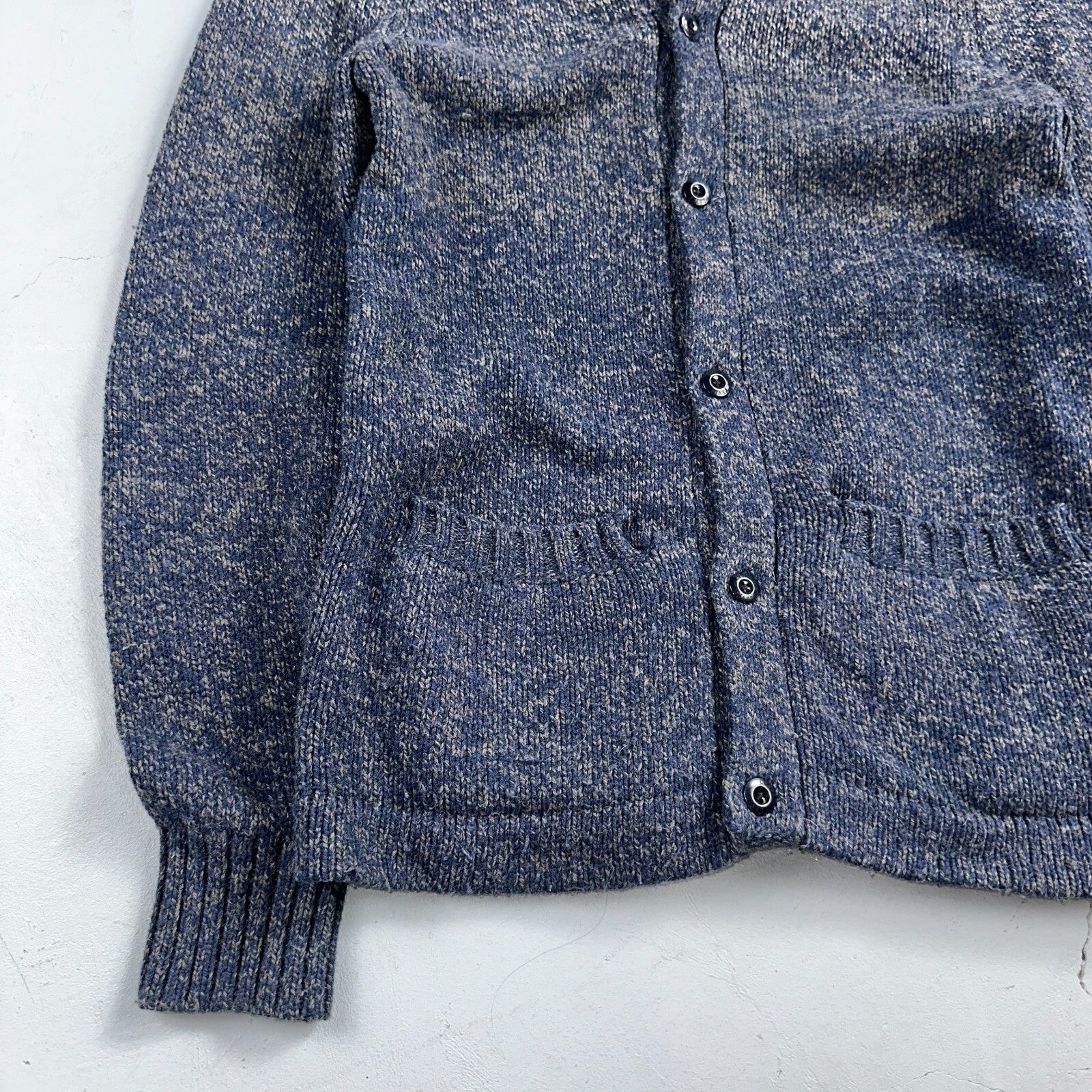 Levis Women's M Woolmark Blend Knit Blue Long Sleeve Button Up Sweater VTG