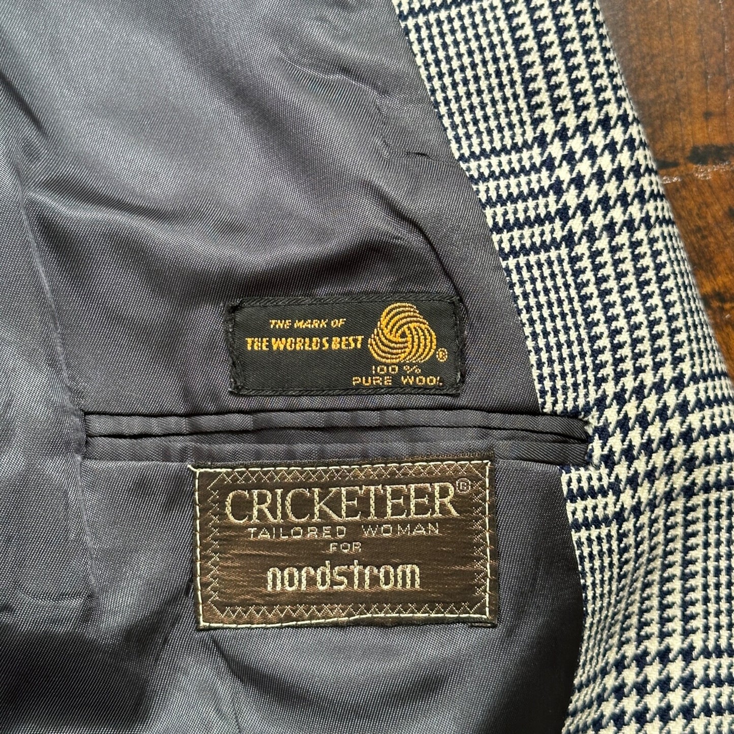 Vintage Cricketeer Womens Nordstrom Double Breasted Blazer Pure Wool 80s Plaid