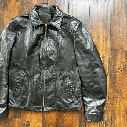 VTG 1950s Rockabilly Black Leather Talon Jacket Men 40 Zip 50s 60s 1960s Bike