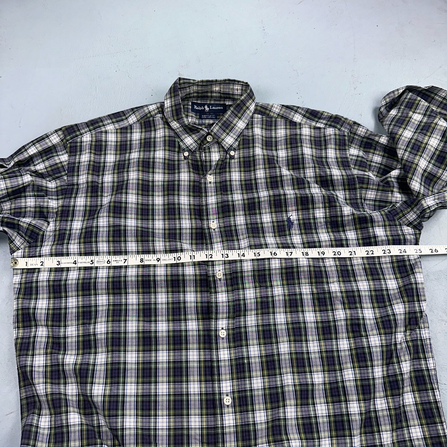 Polo Ralph Lauren Shirt Mens L Green Button Up Bartlett Long Sleeve Blue VTG