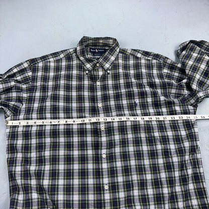 Polo Ralph Lauren Shirt Mens L Green Button Up Bartlett Long Sleeve Blue VTG