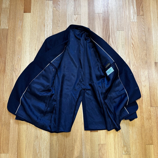 1960s 1970s Navy USA Sport Jacket VTG Mens Suit 46 Rockabilly Stripe Plaid