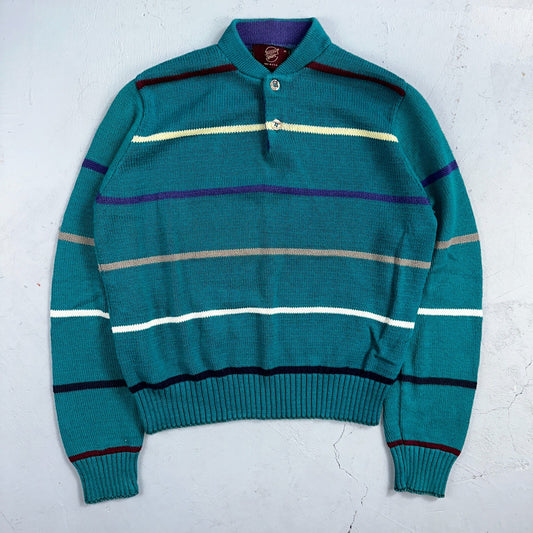 Vintage Jantzen Sport Men's Dad Sweater Multicolor Teal Cotton USA Size M 80s