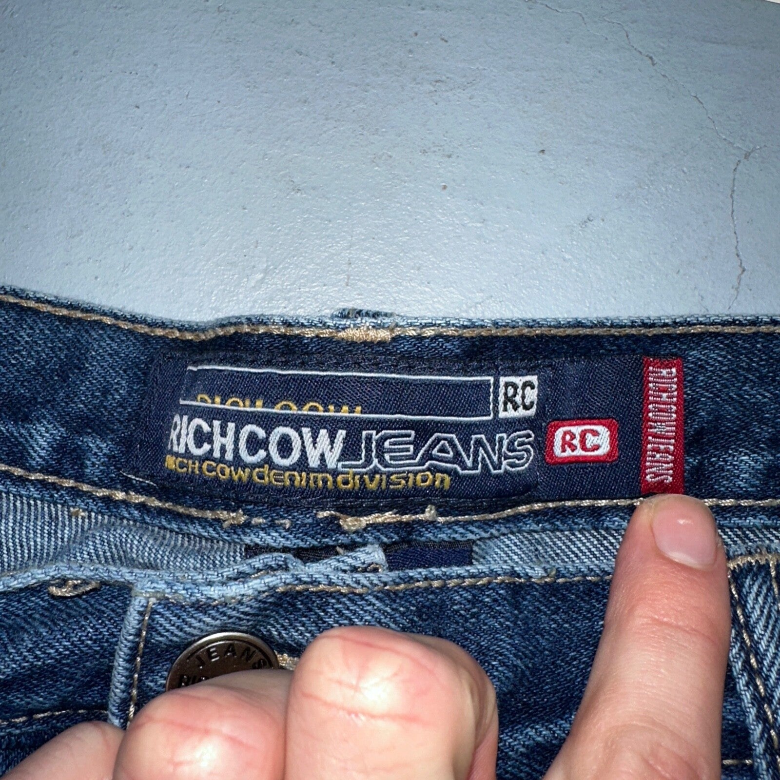 Richcow Jeans Vintage Y2K Carpenter Blue Denim Jeans Mens Size 38x32 Embroidery