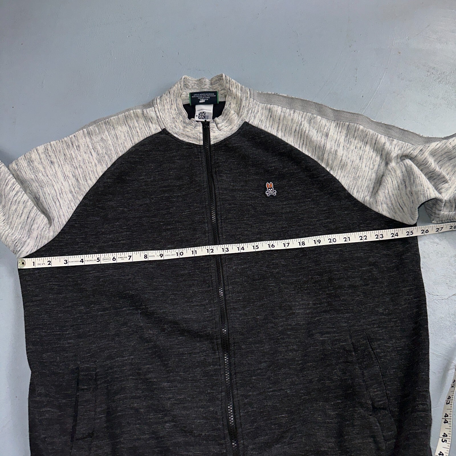 Psycho Bunny Jacket Mens 8 Black & Gray Full Zip Casual Logo Sweater