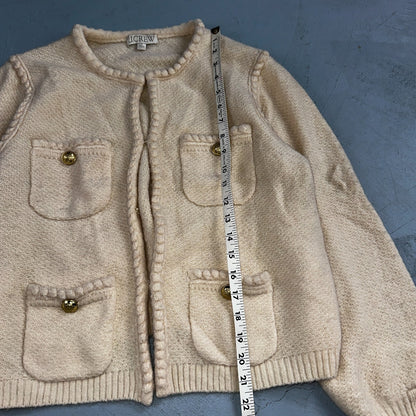 J. Crew Odette Lady Sweater Ivory Boucle Knit Gold Button Cardigan Jacket M