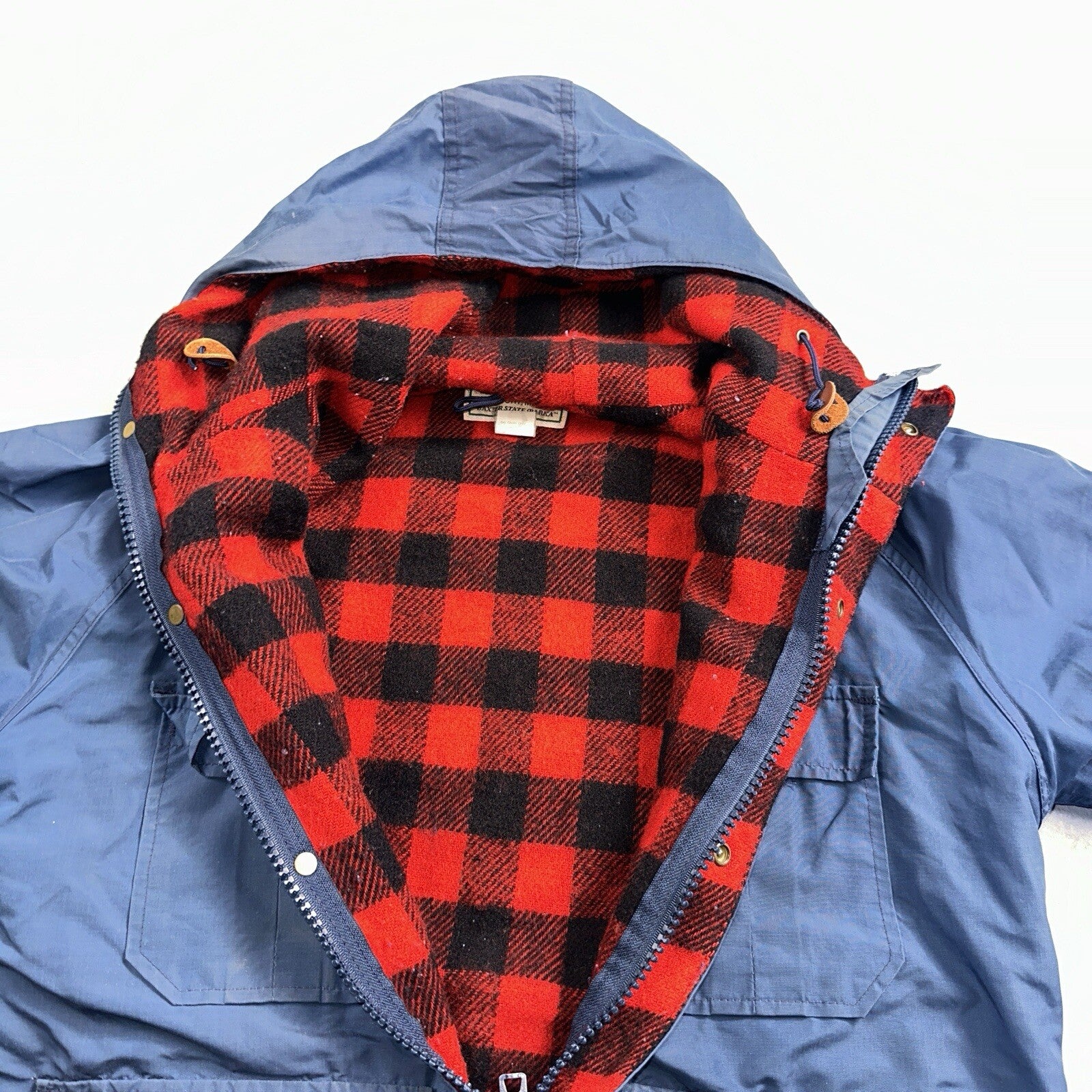 LL Bean Parka VTG Jacket Mens M Baxter State  Maine Coat Plaid Lined Blue Wool