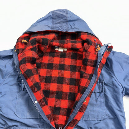 LL Bean Parka VTG Jacket Mens M Baxter State  Maine Coat Plaid Lined Blue Wool