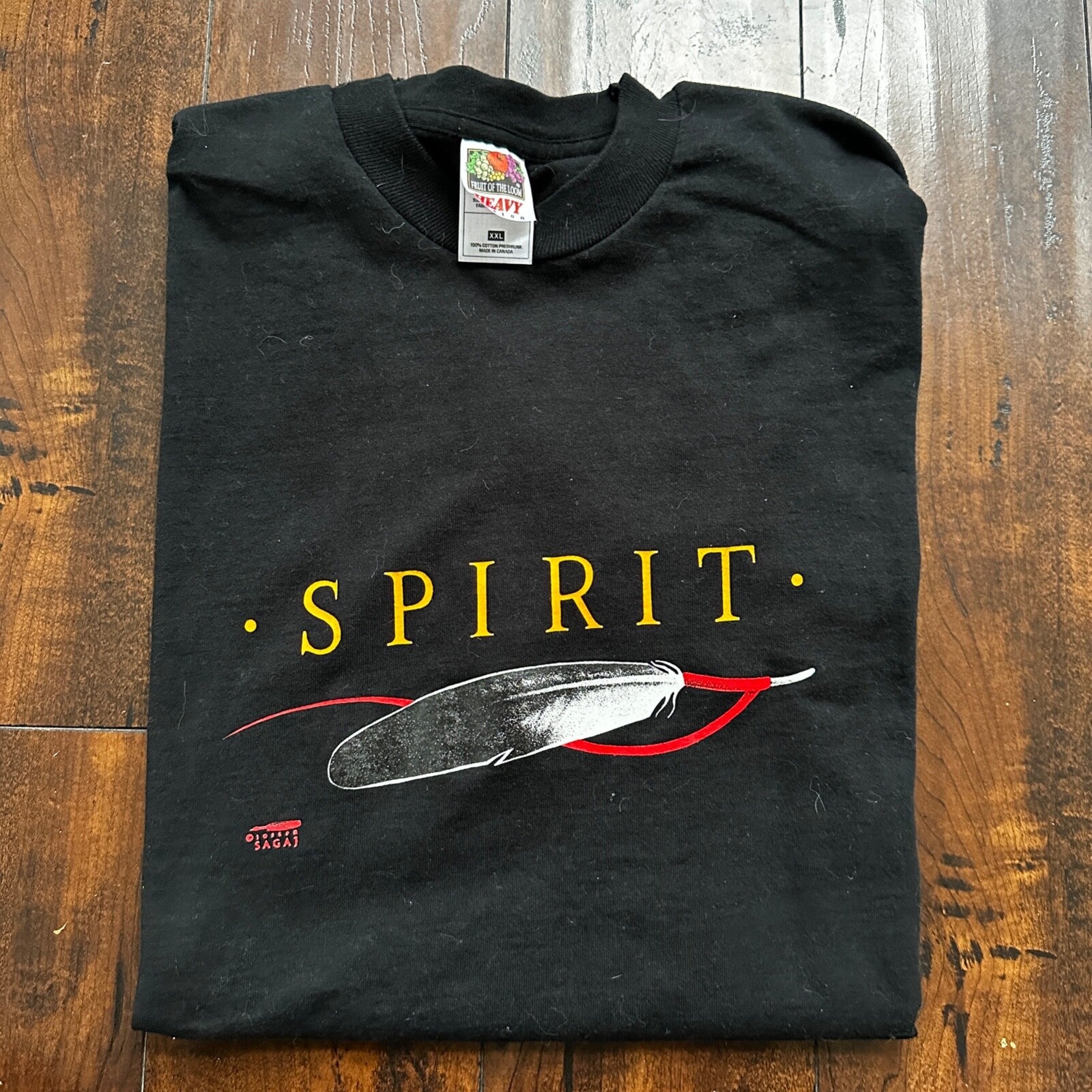 Spirit Feather Vintage T Shirt Black 90s 2XL FOTL Basic Saga Art Animals Travel
