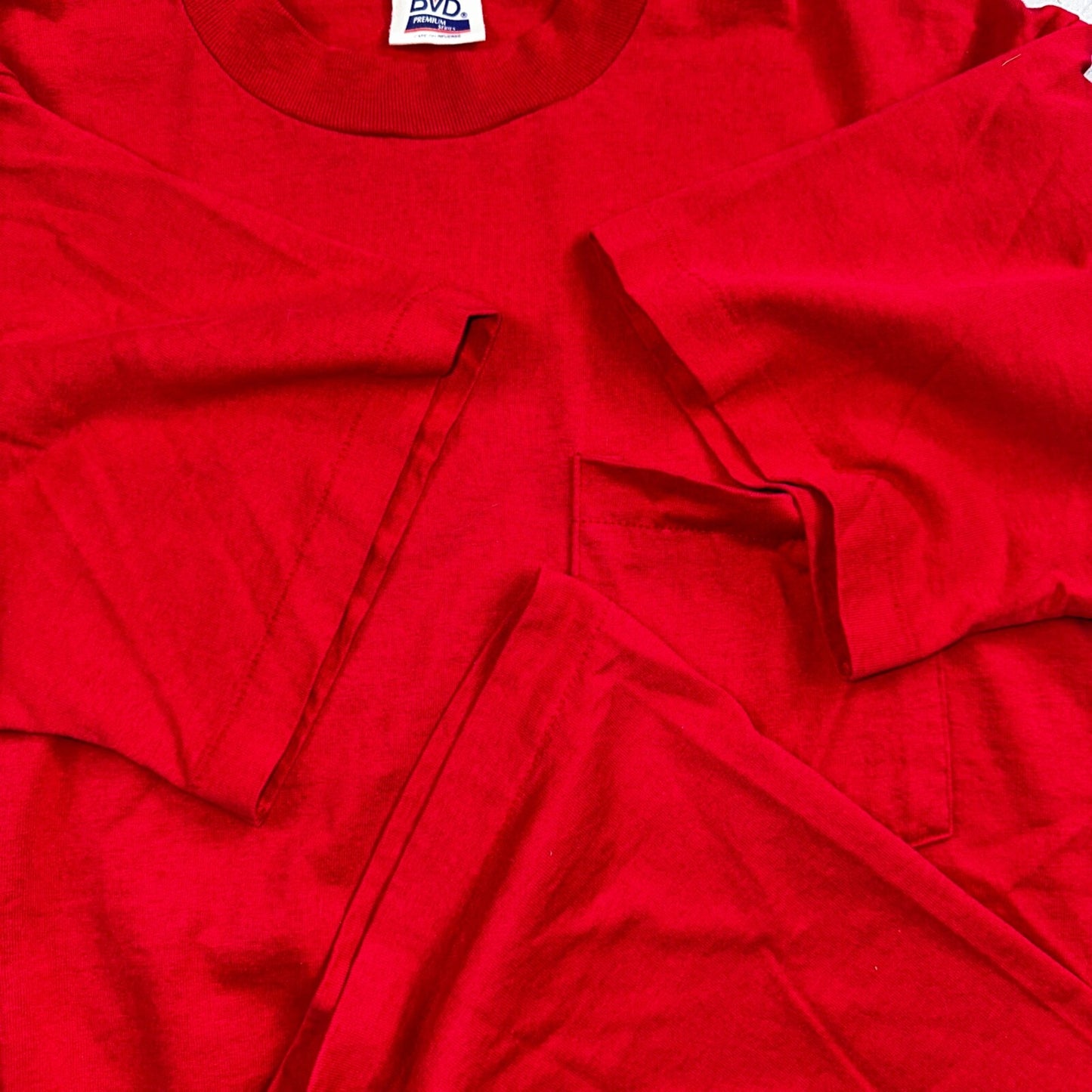 BVD 90s USA VTG T Shirt Red No Print Lot 1 Single Stitch Basic Tee Simple