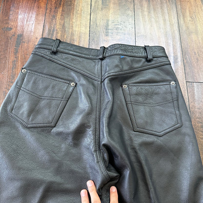 Vintage Wilsons Men's Lined Black Heavy Leather Pants Size 32 Act 30x29 Biker