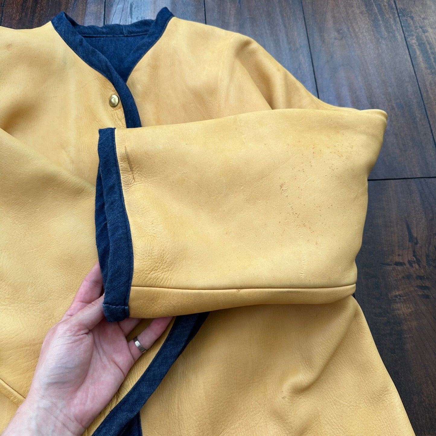 1960s Rockabilly Reversible Denim Leather Jacket 60s 70s RARE Yellow Blue Anorak