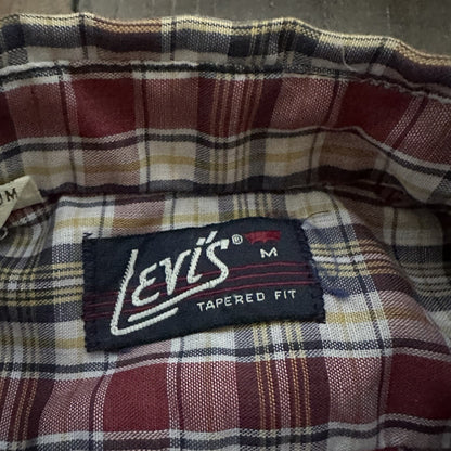 Vintage 70s Levis Mens Shirt M Tapered Fit blue Red Plaid Button Up 80s Big E