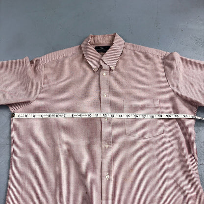 Steeple Chase Button Up Shirt Mens Large Short Sleeve Stripe Made In USA Red