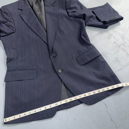 VTG Mens 2 PC Suit 42 Jacket Coat Pants Blue Striped USA Golden Lancer 80s Wool