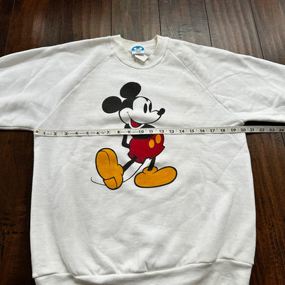 VTG 80s Mickey Mouse Sweatshirt USA L Mens White Pullover Crewneck 1980s