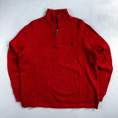 Polo Ralph Lauren Sweater VTG M Red Cotton Long Sleeve Mock Neck Quarter Zip