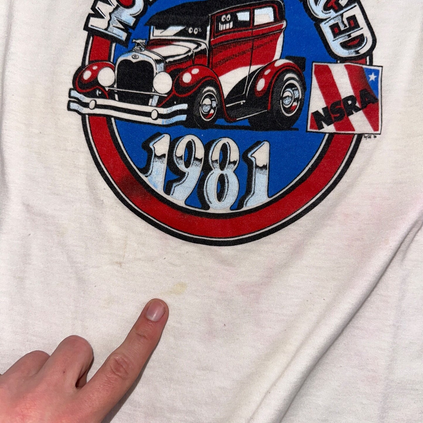 Hot Rods 1981 Motate Merced VTG T Shirt NSRA 80s V Neck Cut Cars Crazy Graphic
