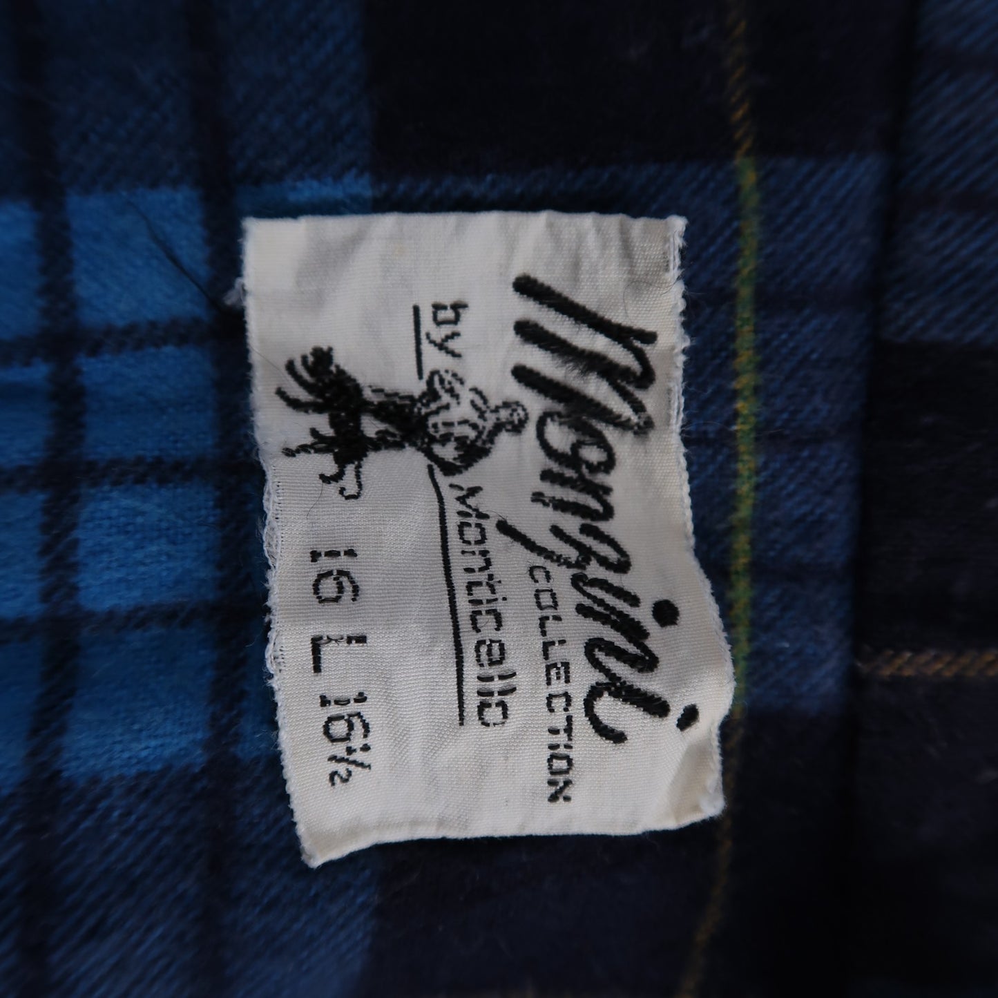 VTG 1970s Men's L Blue Flannel Shirt Black Ribbed Ricky Monzini USA Rockabilly