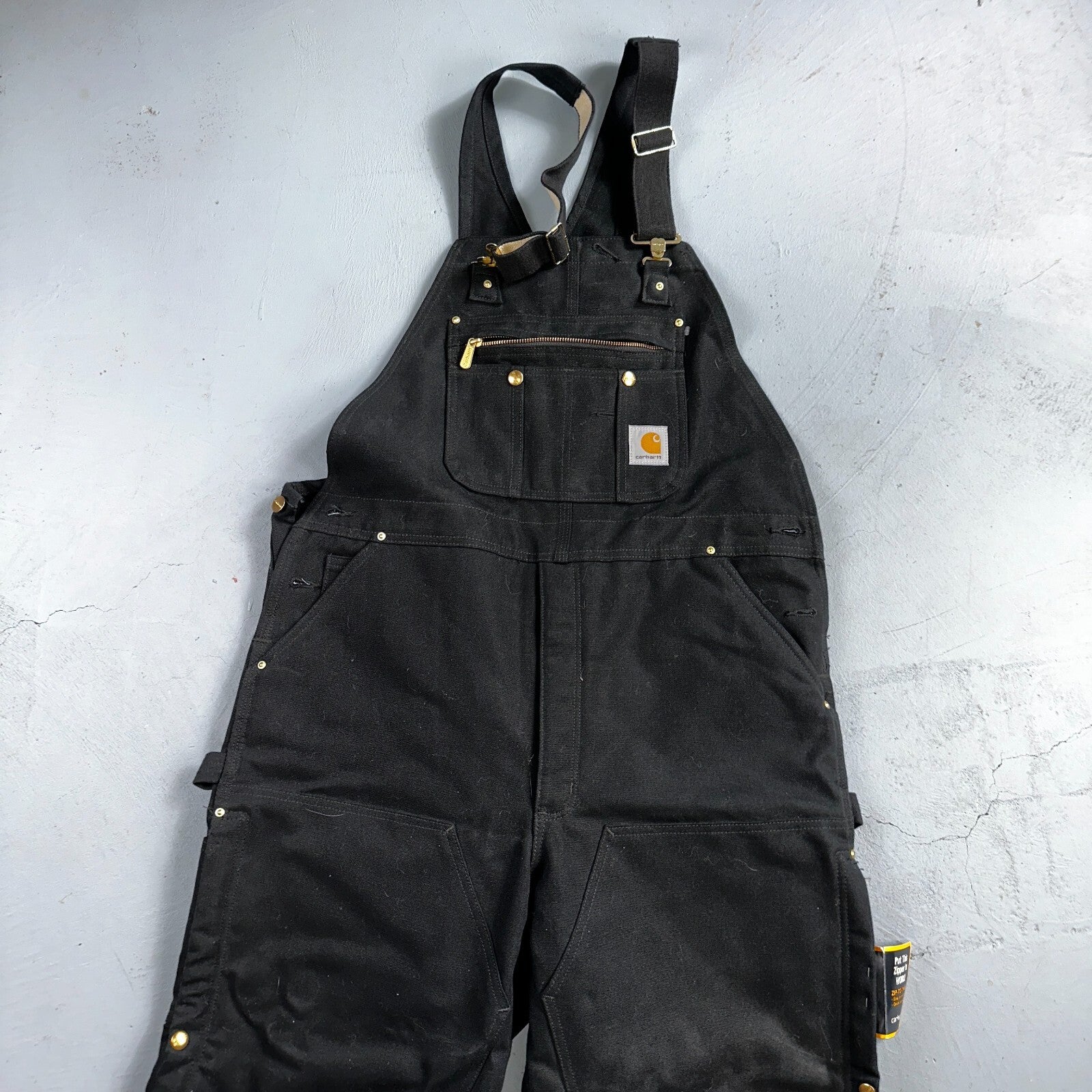 Carhartt R41 Quilt Lined Bib Overalls Mens 42x30 Black Duck Double Knee Tags VTG