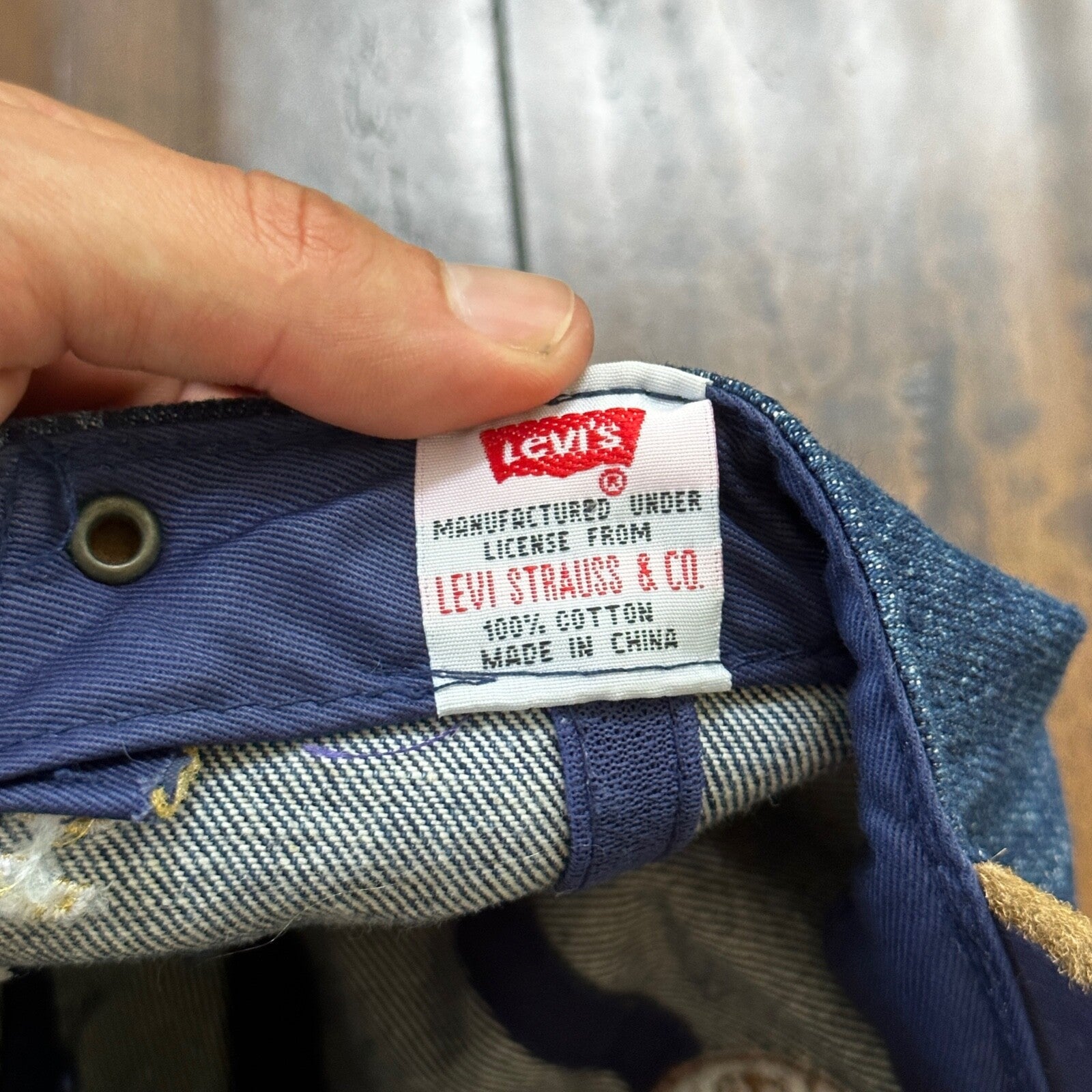 Vintage Levis Jeans Blue Denim w/ Brown Suede Leather Bill Strapback Hat Cap