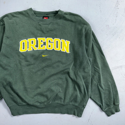 Nike Oregon Ducks Football Sweatshirt M VTG Center Swoosh Crewneck Green Y2K