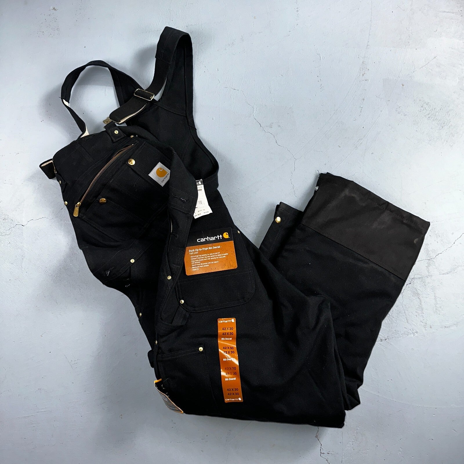 Carhartt R41 Quilt Lined Bib Overalls Mens 42x30 Black Duck Double Knee Tags VTG