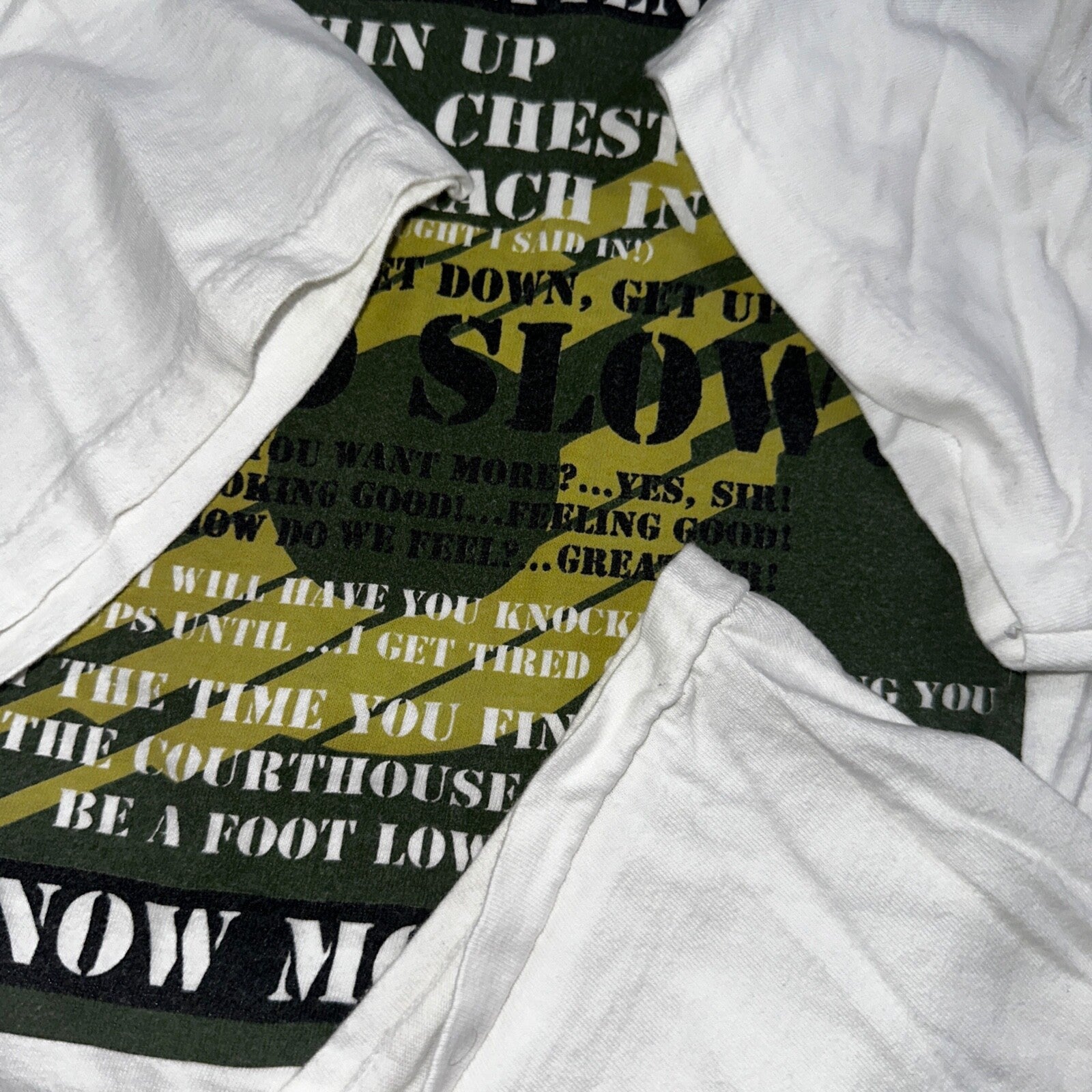 Oneita Boot Camp Aerobics VTG T Shirt Military Too Slow Class Attention USA