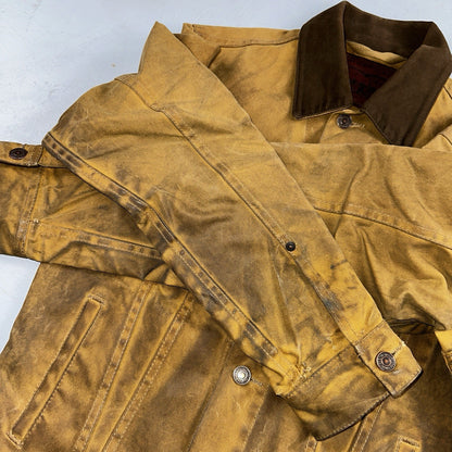 Filson x Levis Tin Cloth Trucker Jacket Men’s Small Tan Made In USA VTG Oil