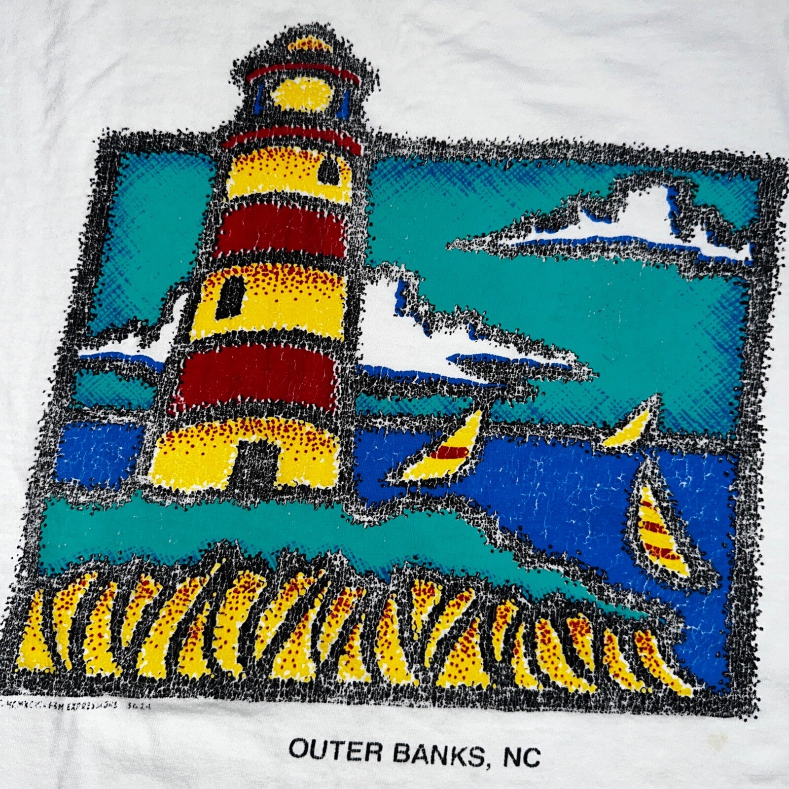Outer Banks North Carolina VTG T Shirt Sailing Ocean Beach Light House Cute Fun