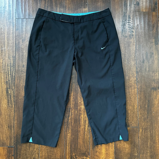 Vintage Nike Capri Pants Womens Size Large Black Blue Sweatpants Track VTG Y2K
