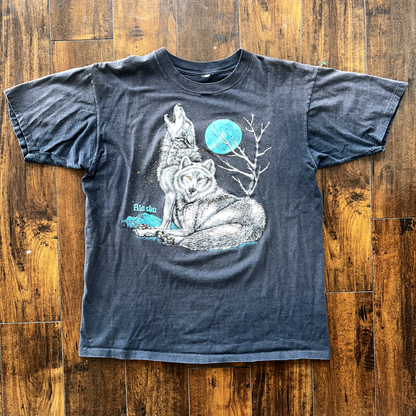 Faded Wolves Howling Vintage T Shirt Single Stitch 90s Thrashed Alaska Moon