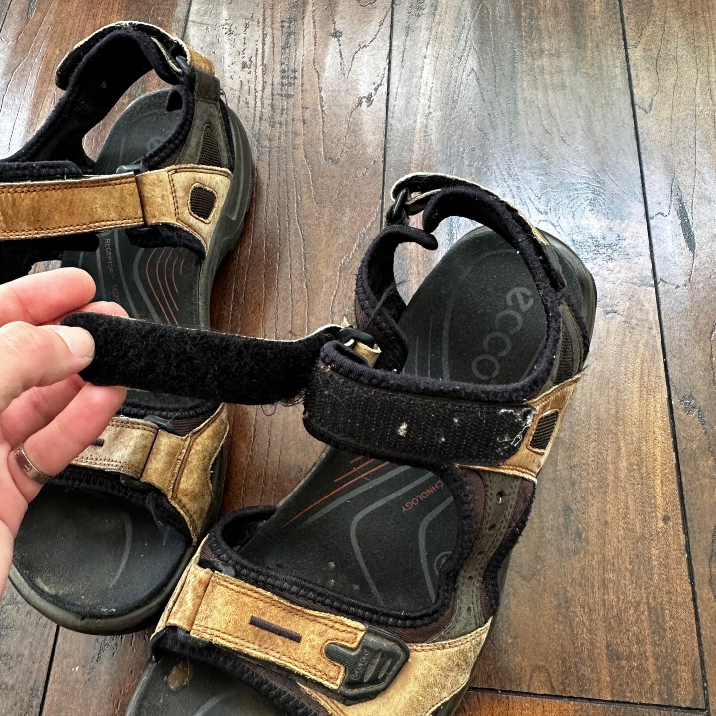 ECCO Yukatan Receptor Brown Leather Sport Sandal Shoes Mens EU 44