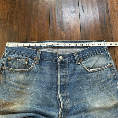 VTG 80s Levis 501 Button Fly 38x36 USA Tag Jeans Straight Wash Blue XX Act 34x32