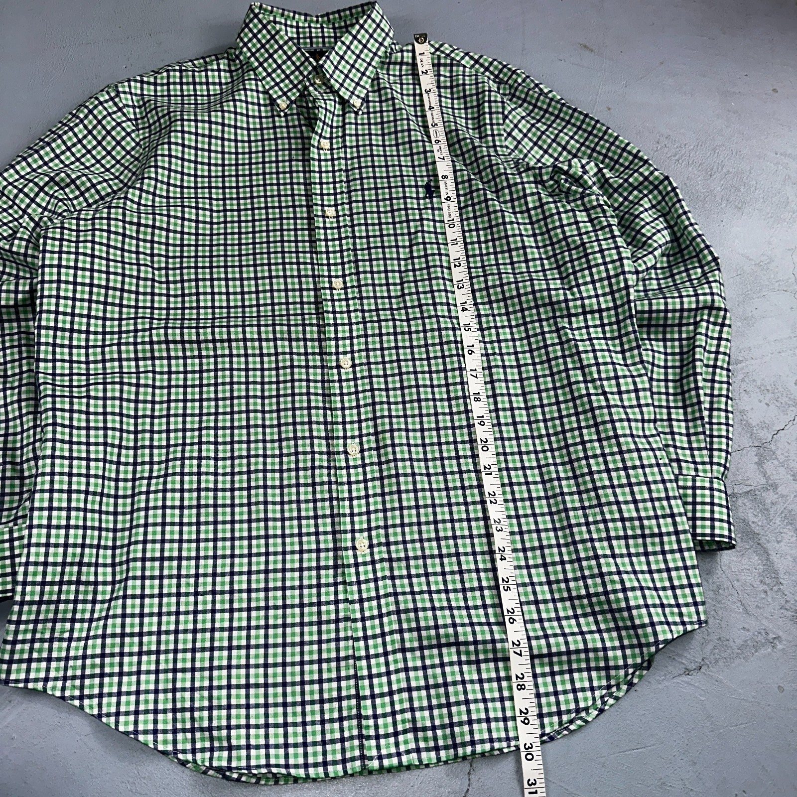 Ralph Lauren Shirt Mens Large Green Blue Tattersall Button Up Preppy Non Iron