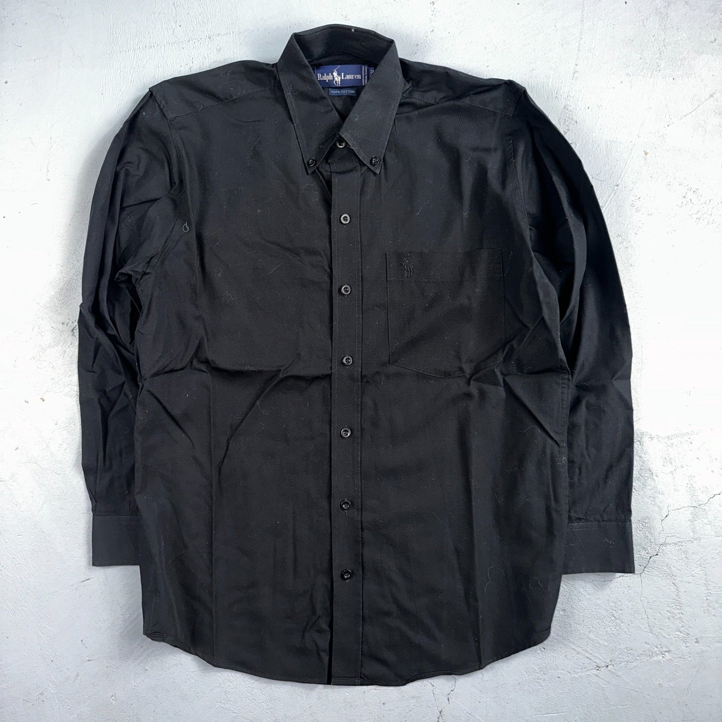 Polo Ralph Lauren Men's Black Solid Classic VTG 100% Cotton Button Shirt 15 32