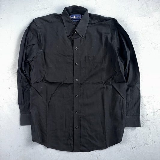 Polo Ralph Lauren Men's Black Solid Classic VTG 100% Cotton Button Shirt 15 32