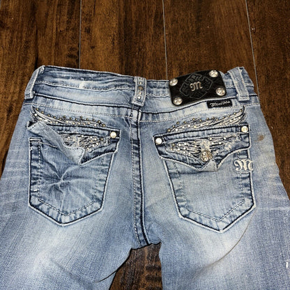 MISS ME RHINESTONE POCKET JE533OE2R EASY BOOT WOMEN'S JEANS 25 VTG PAINT Y2K